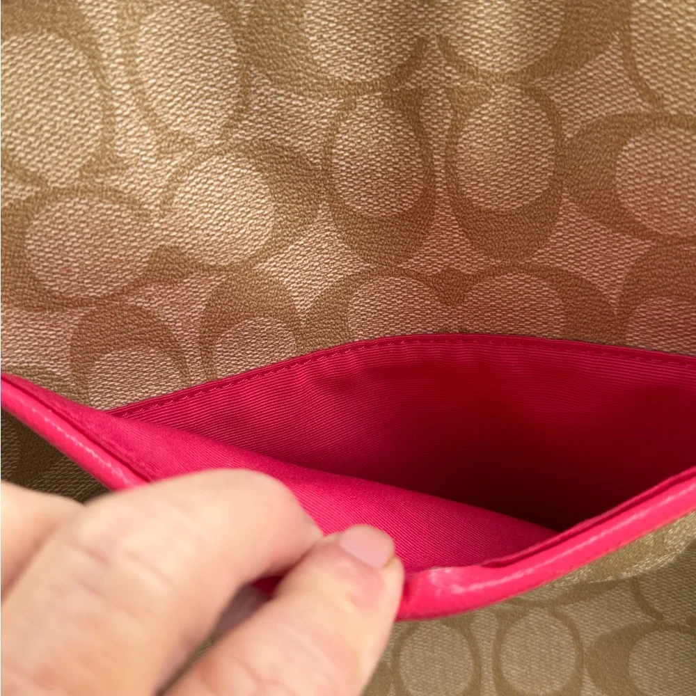 Coach Tan and Pink Signature‎ Tote Bag